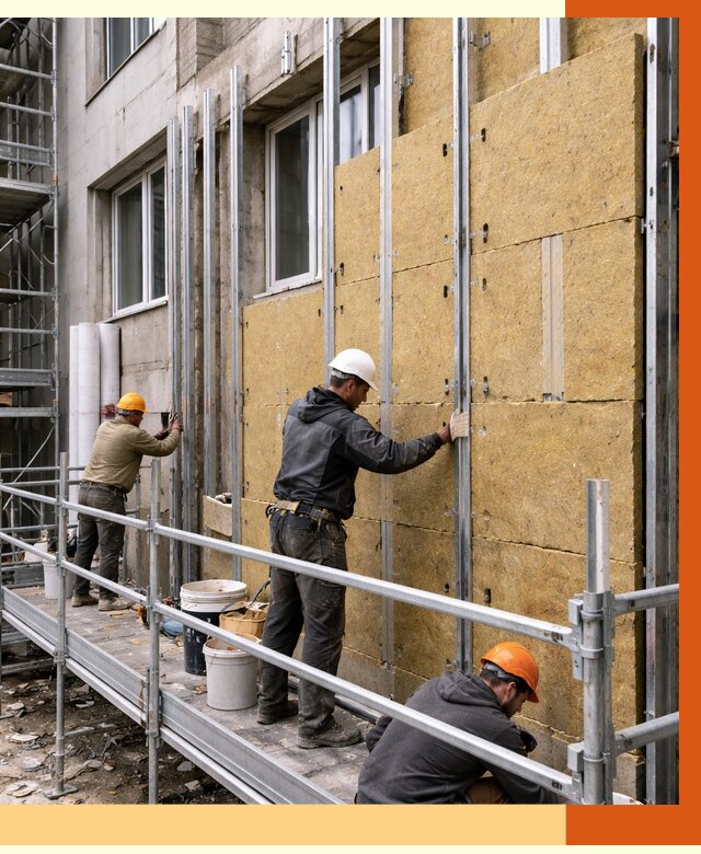 Утепление вентилируемого фасада в Баксане от 5657 руб/м2 — монтаж и утепление вентфасад | ТепломастерБкс